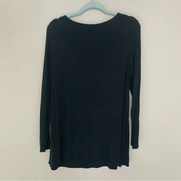 Eileen Fisher Silk Black  Long Sleeve Scoop Neck Tunic Top L - Picture 2 of 7